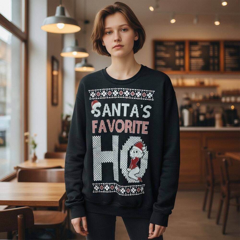 Jerzees Santa's Favorite Ho Black Pullover Sweatshirt M Cotton Blend Novelty